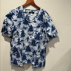 koi Blue and White Scrub top with Palm Tree Print